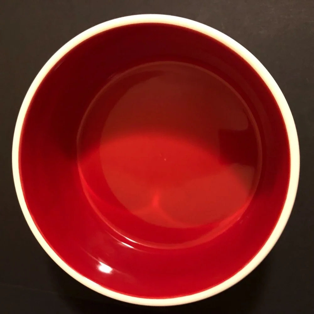 Rae Dunn Christmas DECK THE PAWS Type Set Red Interior Large Dog Bowl NEW